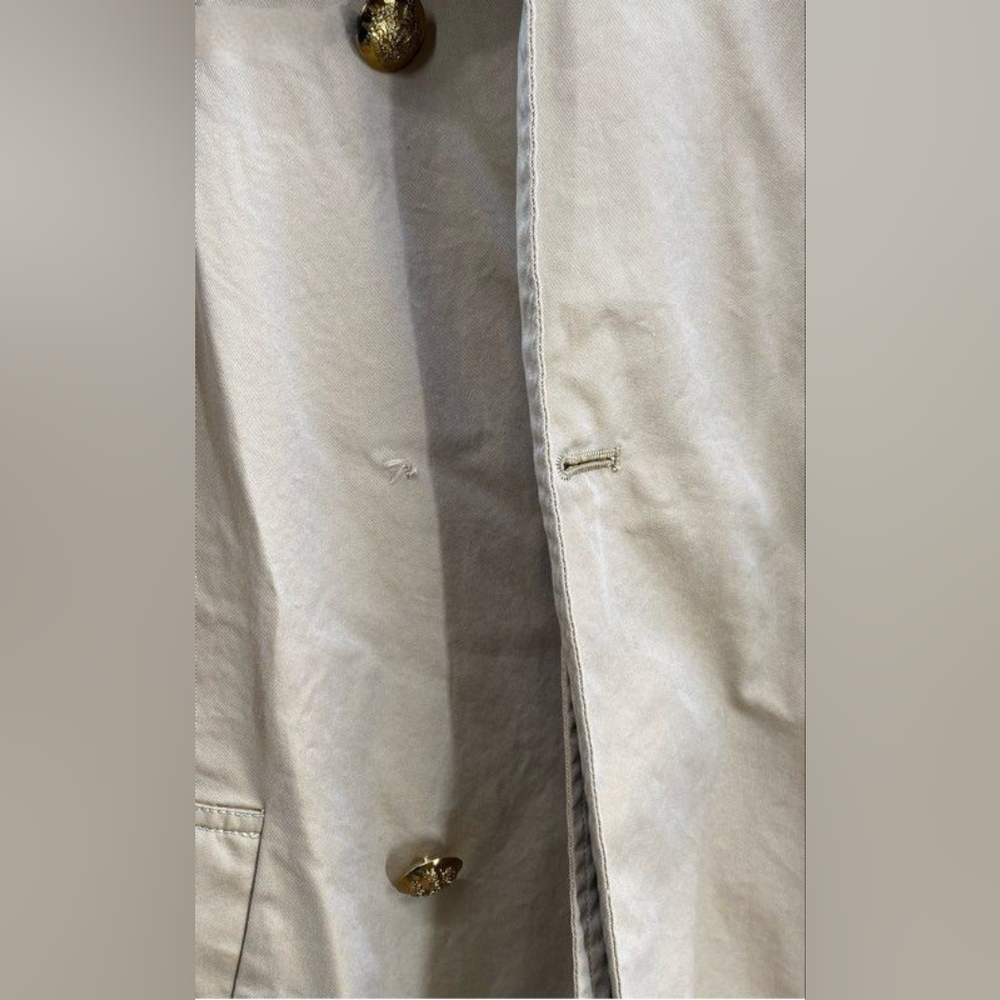 Lauren Ralph Lauren Designer Beige Tan Belted Trench Coat Stripe Blue Lining 12 - Picture 6 of 6
